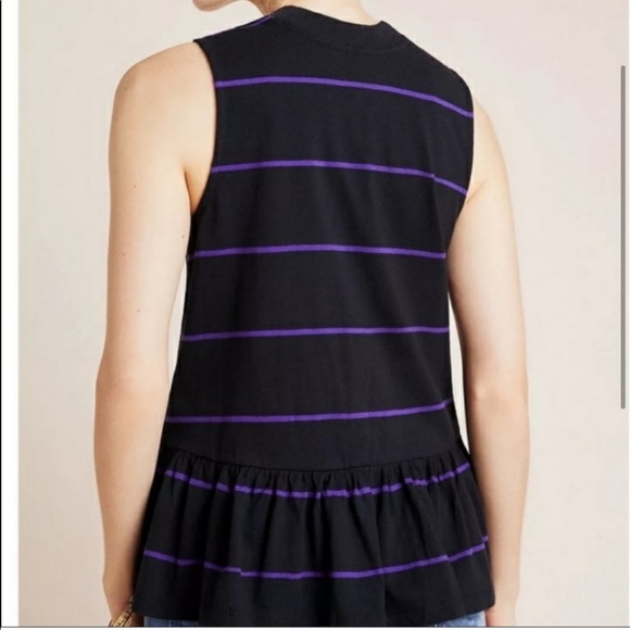Anthropologie Hildi Stripe Peplum Ruffle Top Sleeveless Purple Black XS - Picture 2 of 6